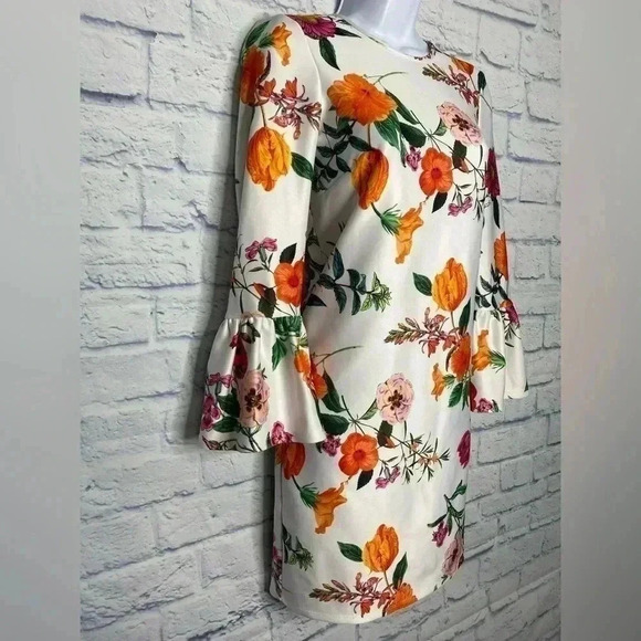 NWOT ASOS DESIGN botanical floral shift mini dress with fluted sleeves - Picture 6 of 12